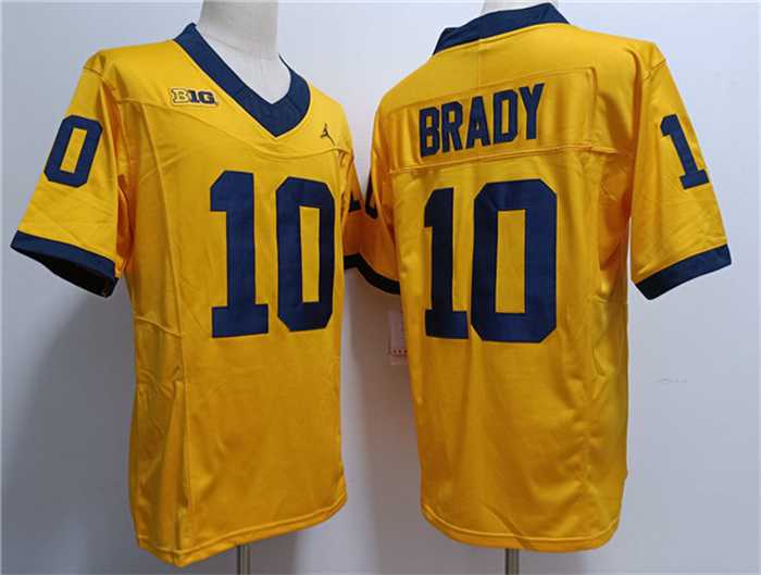 Mens Michigan Wolverines #10 Tom Brady 2023 F.U.S.E. Yellow Stitched Jersey